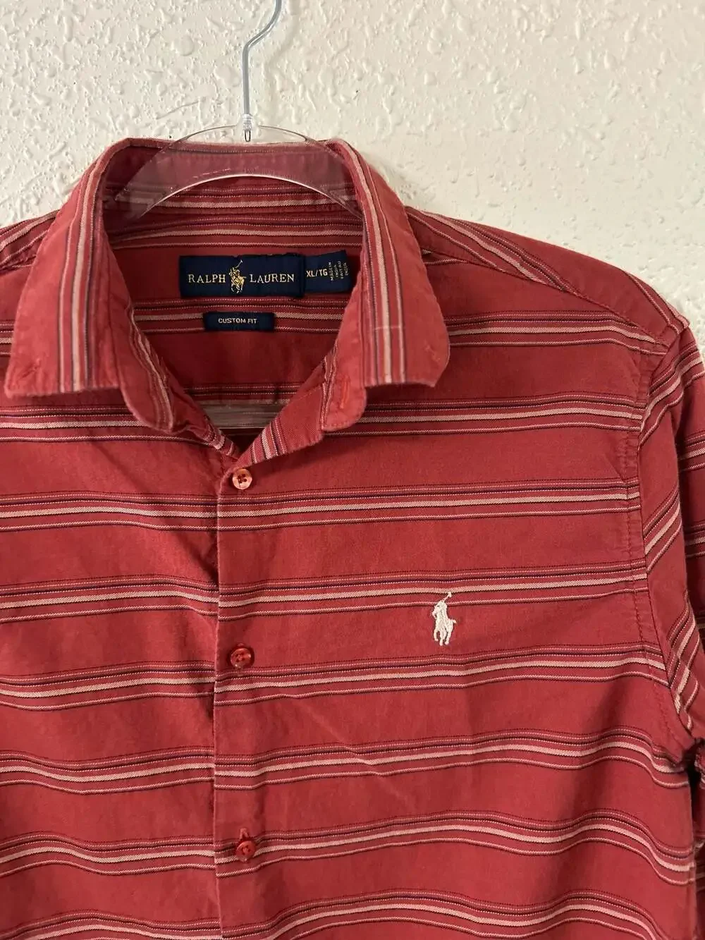 Polo Ralph Lauren Men's Custom Fit burnt orange and White Striped Button-Down